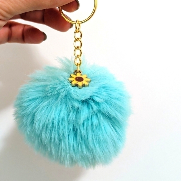 2 For $25 Turquoise Faux Fur Pom Pom Keychain | Brand New and  Handcrafted by Me - Picture 1 of 1